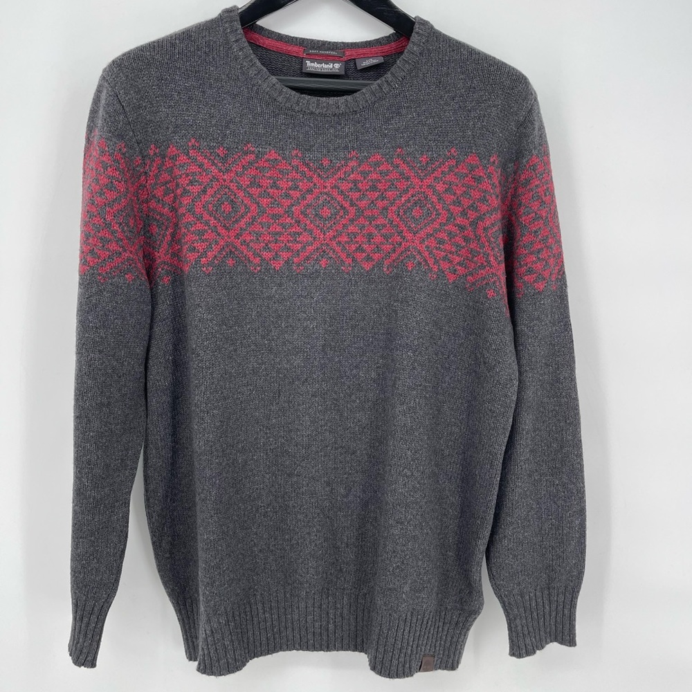 Timberland Sweater Mens M Gray Geometric Soft Handfeel Cashmere Blend size L